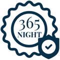 Icon with a badge that has 365 night written inside and a shield with a tick overlaying the right bottom corner -symbolising 365 night guarantee