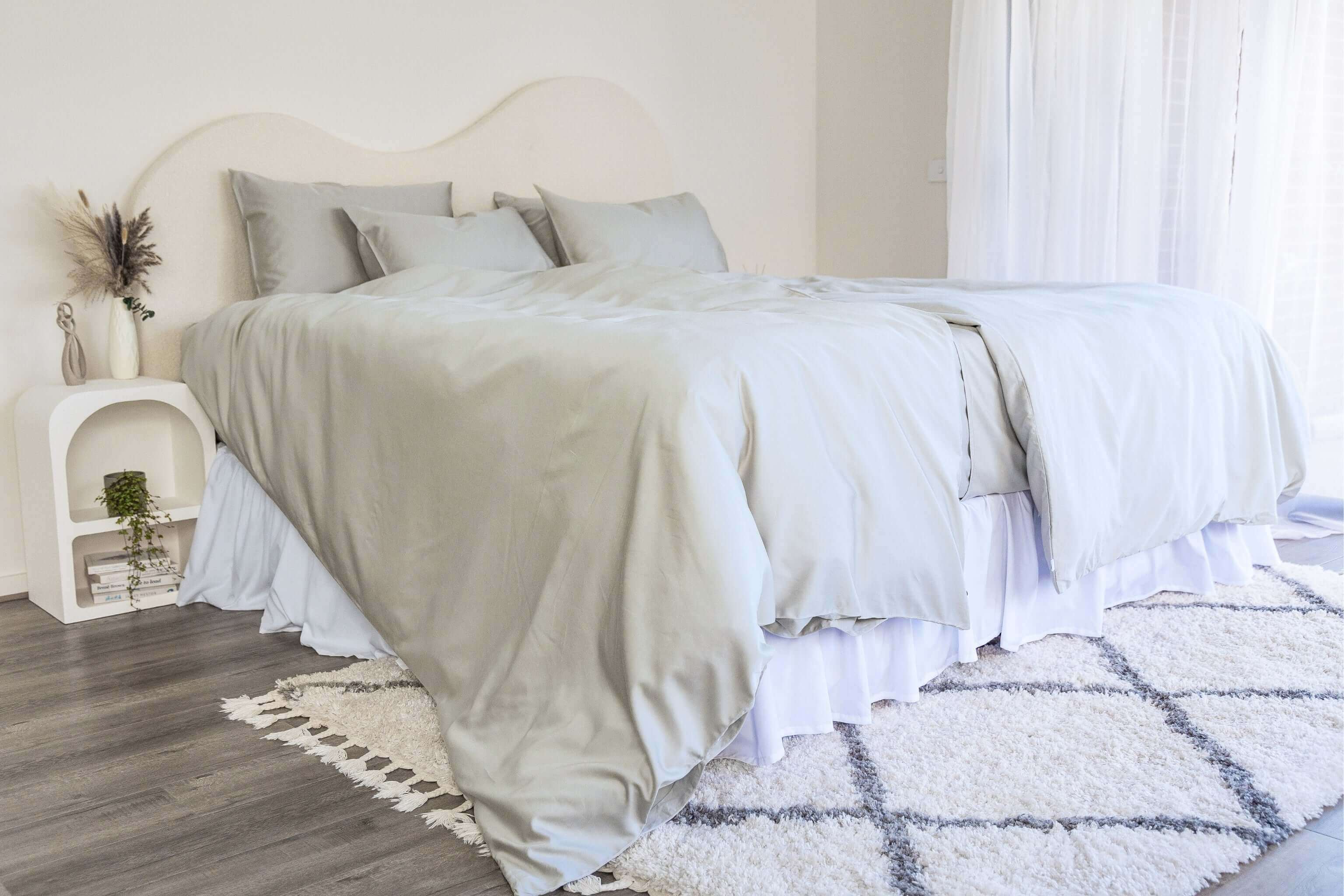 Twin Single bamboo cotton Quilt cover set in Grey Sage styled on bed