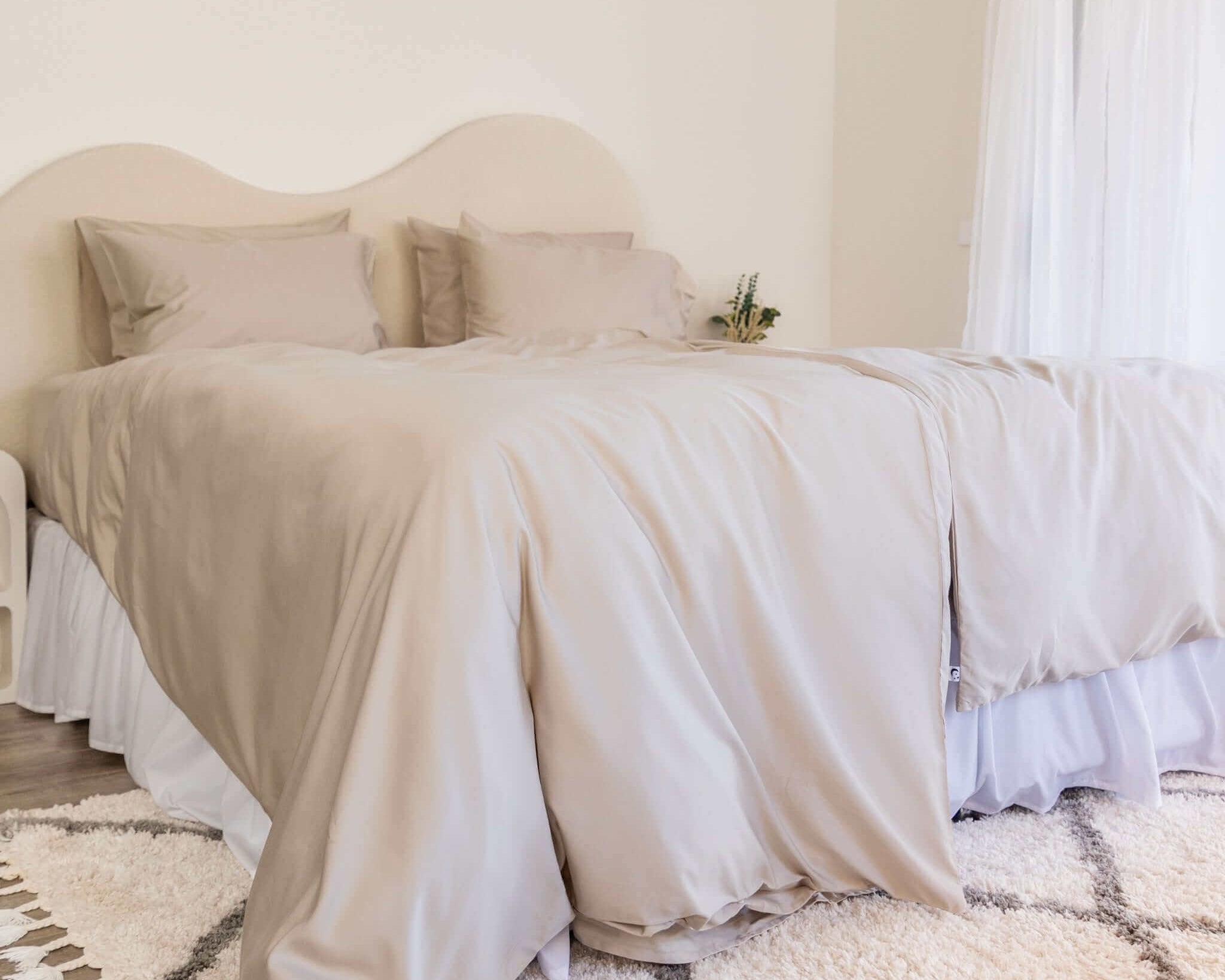 Single Bamboo Cotton quilt/doona cover set in beige styled on bed