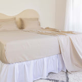 King/Queen Bamboo Cotton sheet set in beige styled on bed