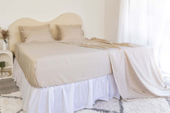 King/Queen Bamboo Cotton sheet set in beige styled on bed