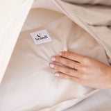 close up of bamboo cotton beige pillow deep envelope fold