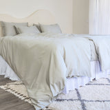 Twin Single bamboo cotton Quilt cover set in Grey Sage styled on bed