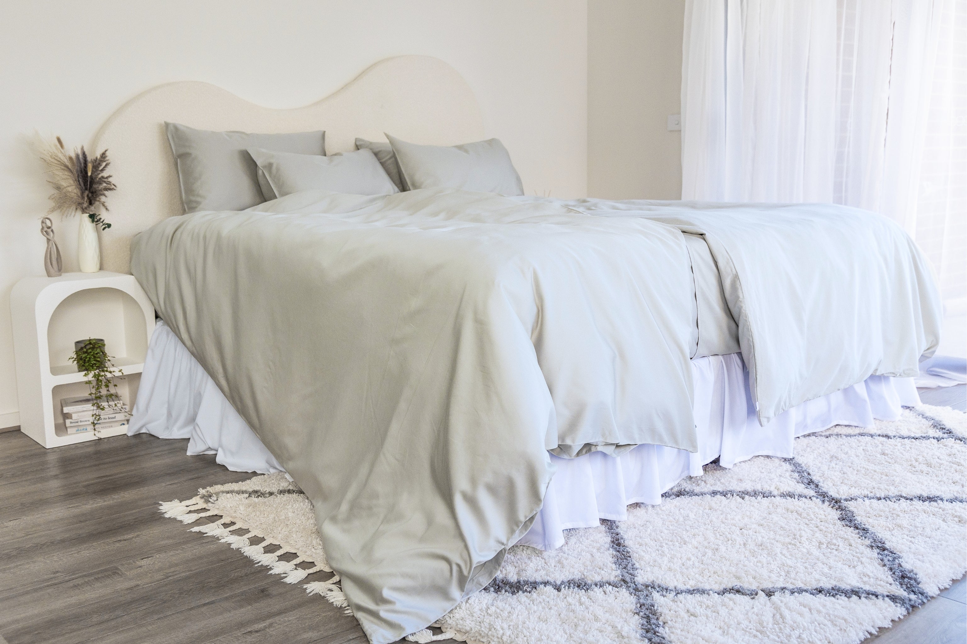 Twin Single bamboo cotton Quilt cover set in Grey Sage styled on bed