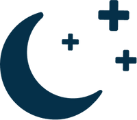 Scandi Sleep logo Navy blue crescent moon and stars icon