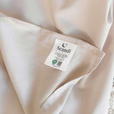 Close-up of bamboo cotton sateen weave in beige