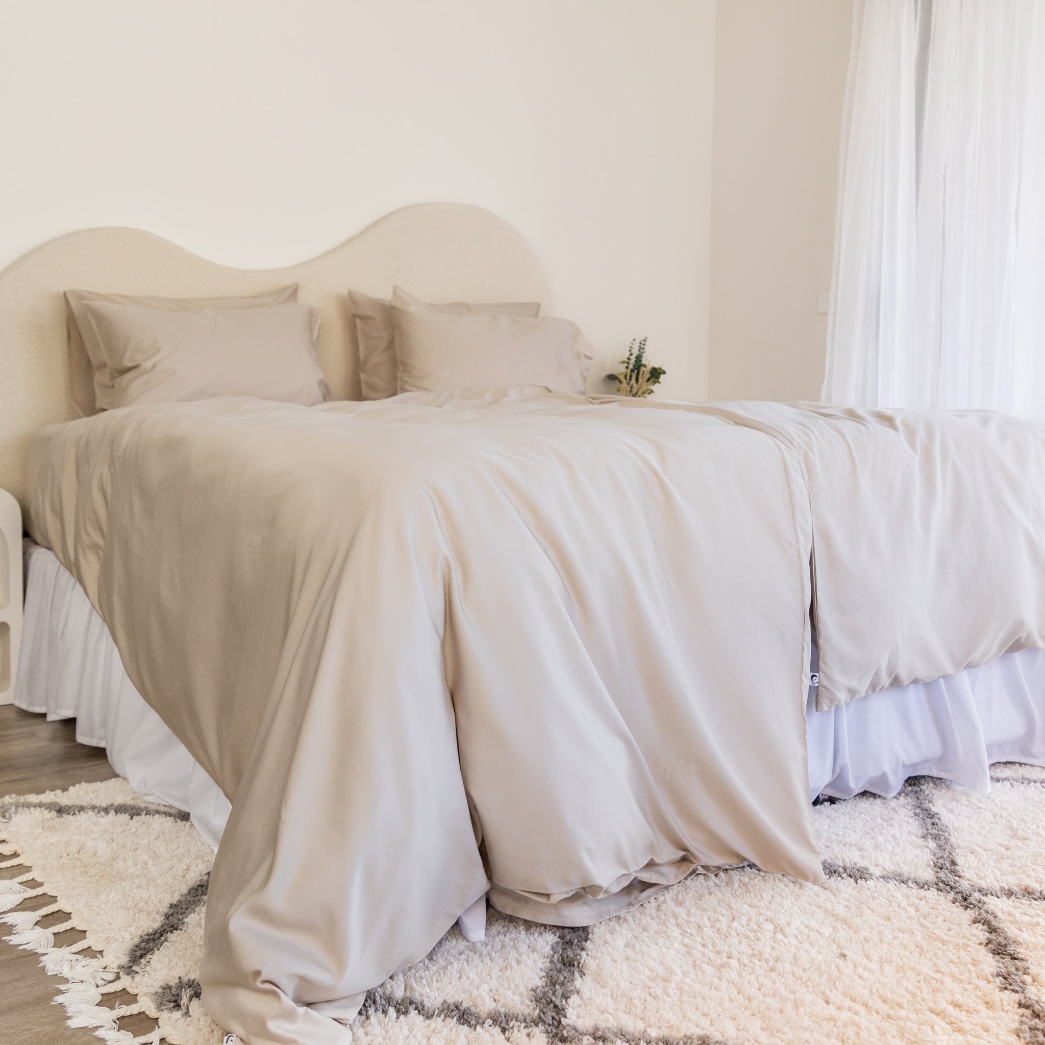 Single Bamboo Cotton quilt/doona cover set in beige styled on bed