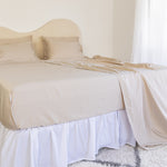 King/Queen Bamboo Cotton sheet set in beige styled on bed