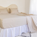 King/Queen Bamboo Cotton sheet set in beige styled on bed