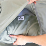 close up of eucalyptus green bamboo cotton deep fold pillow closure