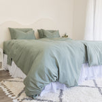 Twin single bamboo cotton quilt cover set in eucalyptus green styled on bed