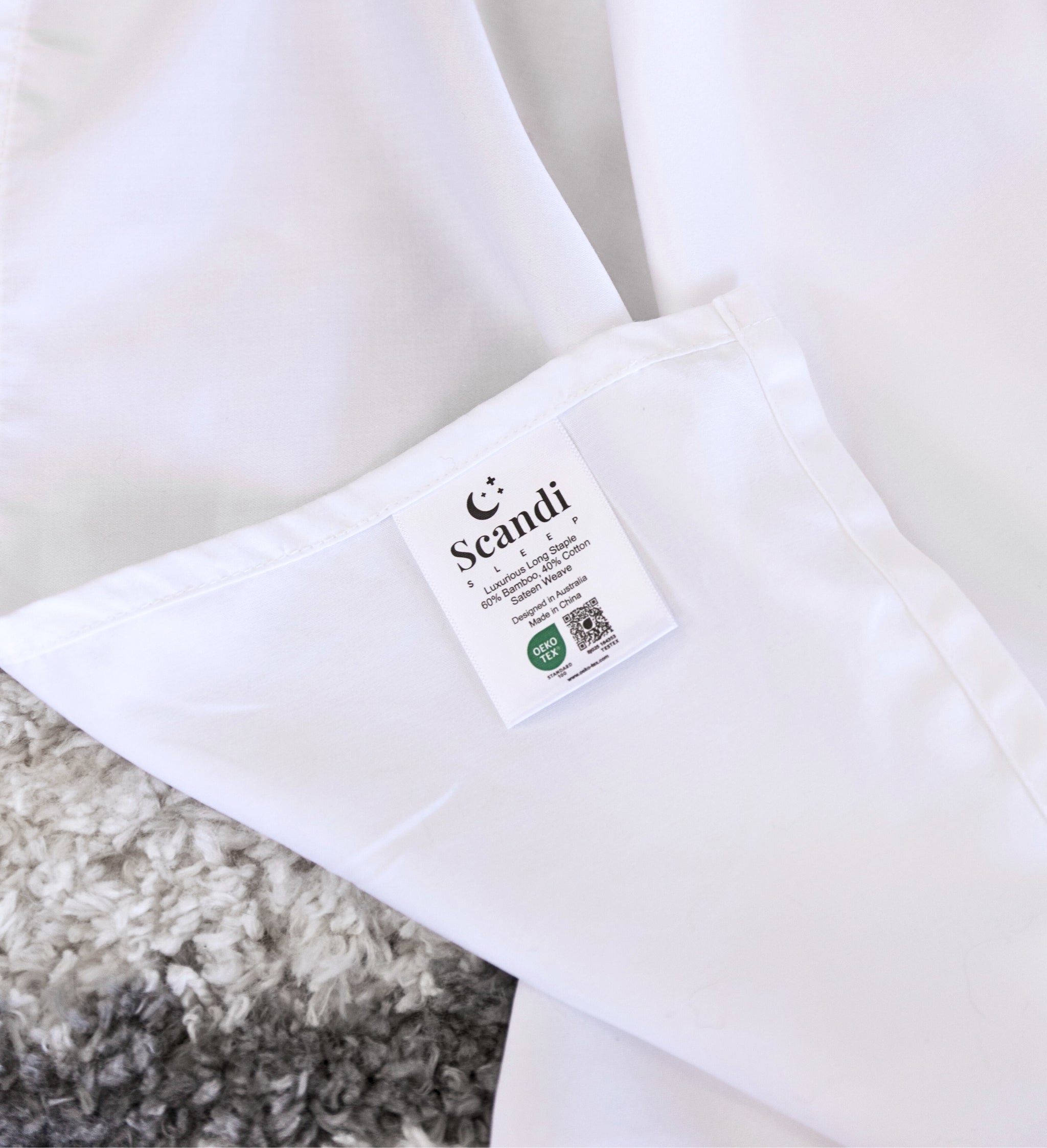 Close-up of bamboo cotton sateen weave in white
